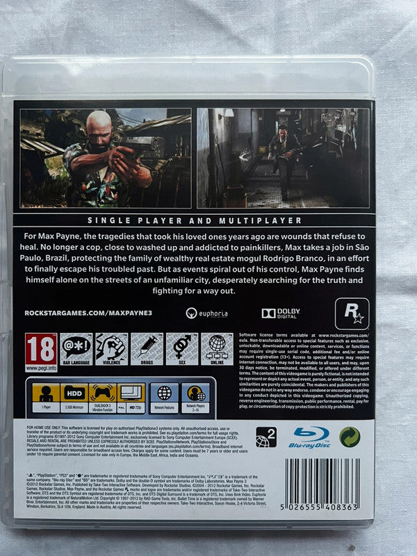 Max Payne 3 Sony PlayStation 3 PS3 , 2012 - Rockstar Games