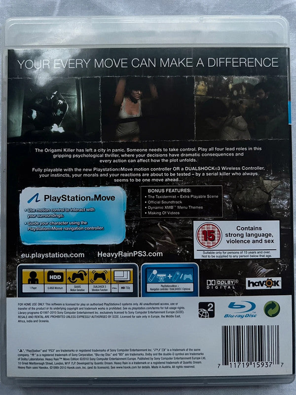 Heavy Rain Move Edition Playstation 3 PS3 Game w/ Bonus Features