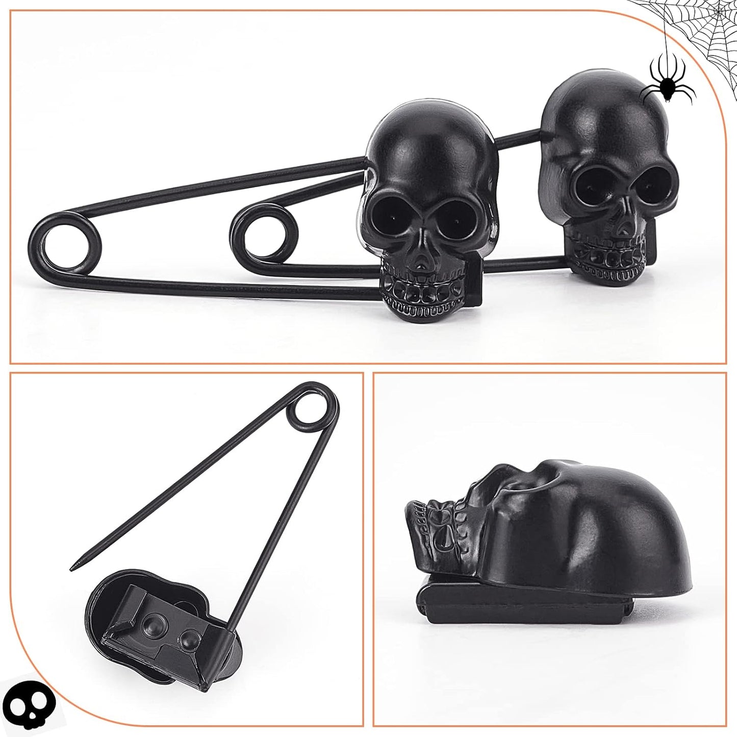 Black Skull Safety Pin  Goth Brooch