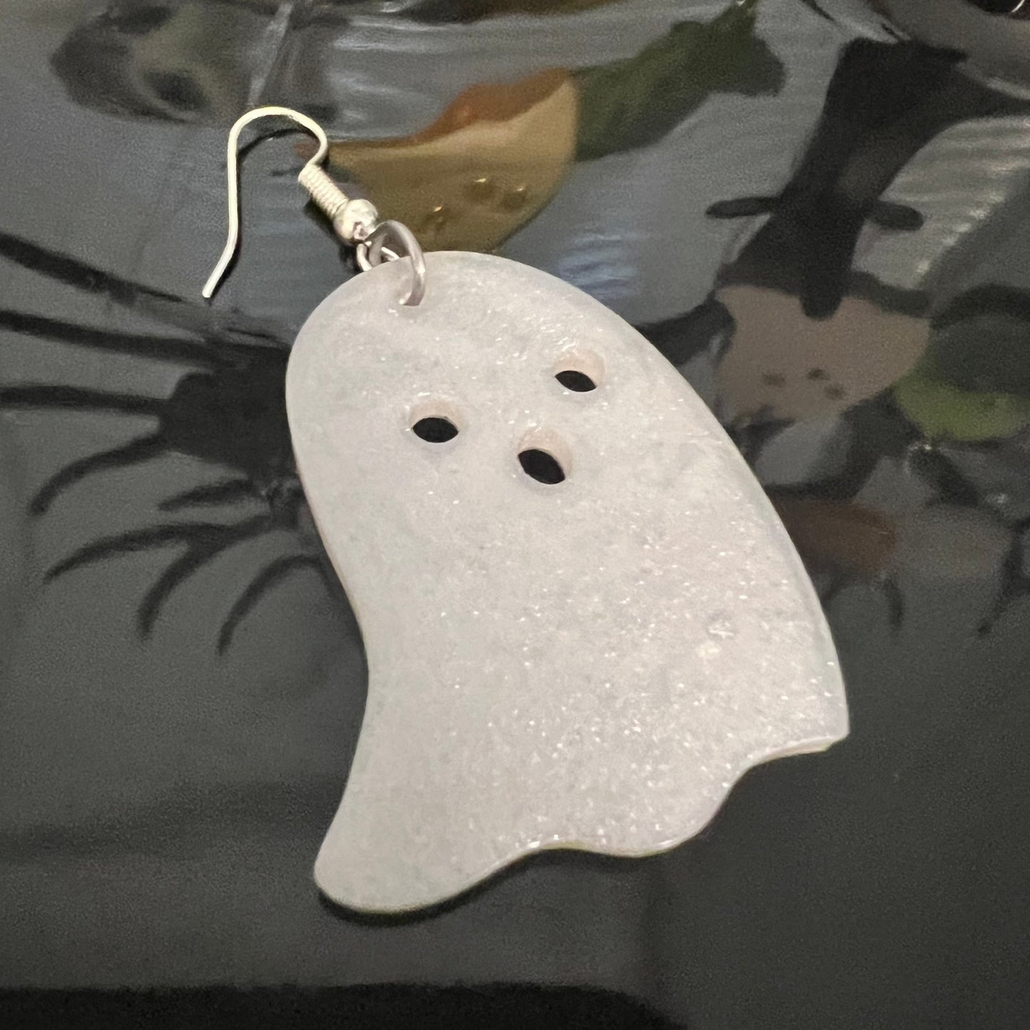 Handmade Pearlised Glitter White Ghost Resin Earrings - Pair