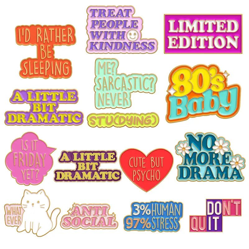 Colourful Retro 80's 90's Quotes Pin Badge